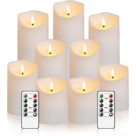 Set Of 9 White Flameless LED Candles With Remote & Timer, Flickering Effect (Option: White)