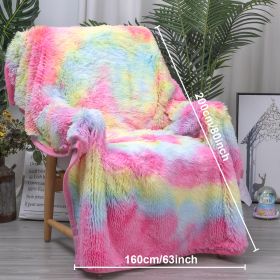 1 Piece Shaggy Blanket Plush Faux Fur Blanket For Bed Sofa Ultra Soft Luxury Sherpa Blanket Rainbow Colorful  Blanket (Option: 160x200cm-Pink)