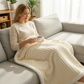 1PC Striped Plush Throw Blanket, Soft Fuzzy Warm Blanket For Sofa Couch Bedroom (Option: White-79x91 inch)