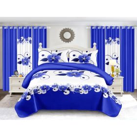 Blue White Floral Duvet Cover & Curtain Set 12 Piece, Queen Size - Coordinated Bedroom Bundle with Fitted Sheet, Pillowcases, Throw Pillow Covers (Option: Blue White Floral-CAL KING)