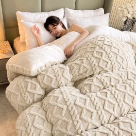 1PC Dual Sided Sherpa Comforter, Thick Warm Fleece Bed Blanket For All Season, Soft Plush Bedding For Bedroom (Option: Beige-68x90 in)