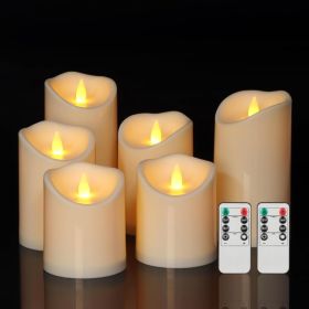 Set Of 6 Ivory Flameless Pillar Candles With Climbing Flame, Remote & Timer (Option: White)