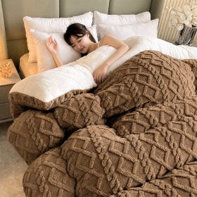 1PC Dual Sided Sherpa Comforter, Thick Warm Fleece Bed Blanket For All Season, Soft Plush Bedding For Bedroom (Option: Coffee-104x90 in)