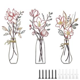 metal flower wall decor,metal vase wall art,floral metal wall sculpture,rustic flower wall hanging,vintage metal wall decor,farmhouse wall art fo (Option: 28311175)