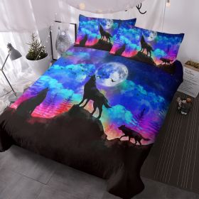 3pcs Blue Sky Black Wolf Bedding Animal leaders Duvet Cover Sets light Moon under the dark sky  Bed Sets Animal lovers Themed Comforter Cover wit (Option: 26074632)