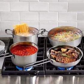 Stainless Steel Cookware Set Fast Even Heat Induction Pots Pans Set Dishwasher Safe with 2.7/3.7 Quart Stockpot 2 Quart Saucepan 9.17in Frying Pa (Option: As pic)