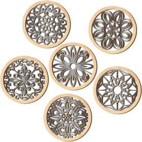 Wooden Round Wall Art 6 PCS, Hollow Carved Farmhouse Decorative Circles For Living Room, Bedroom And Home Decor, Wood Color (Option: MULTI)