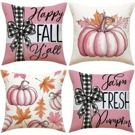 Fall Pumpkin Home Sweet Home Throw Pillow Covers Set Of 4 18 X 18 Inch Autumn Thankful Grateful Harvest Floral Decorations For Sofa Couch Bedroom (Option: 4PCS)